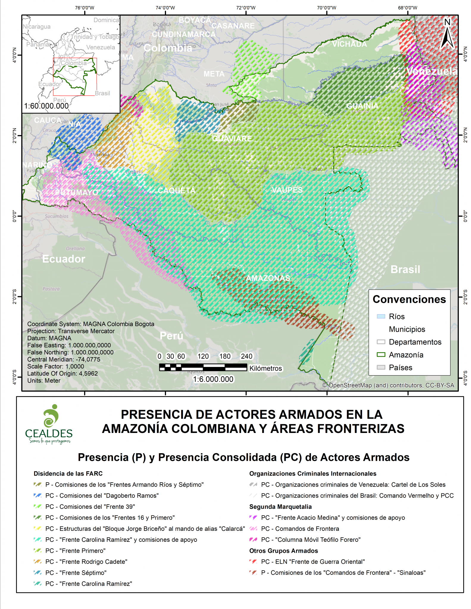 Presencia de actores armados en la Amazonía colombiana y áreas ...